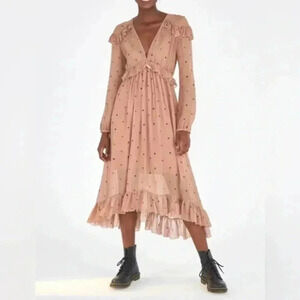 Farm Rio Biege Dots Dress Women Size XS Boho Bohemian Minimalist
